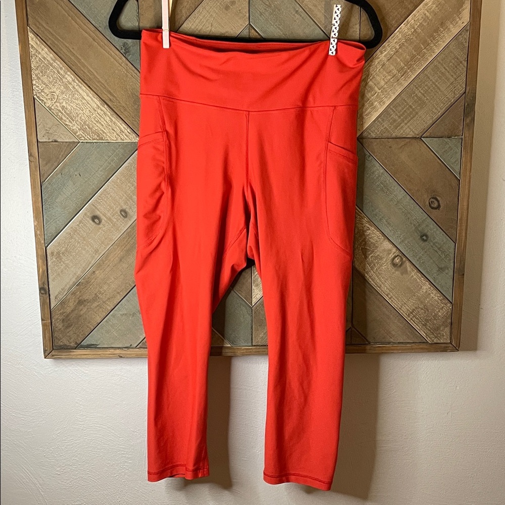 Bold Red High-Waisted Leggings with Matching Sports Bra Tank, size L - Picture 2 of 11